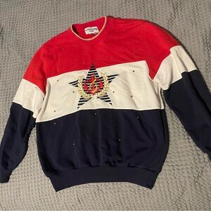 90s Vtg Alfred Dunner Colorblock Nautical Star Patriotic Embroidered Sweatshirt